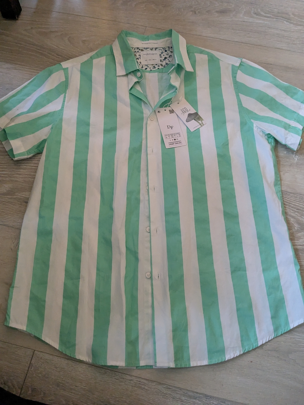 Denim And Flower Green & White Striped Short-Sleeve Shirt